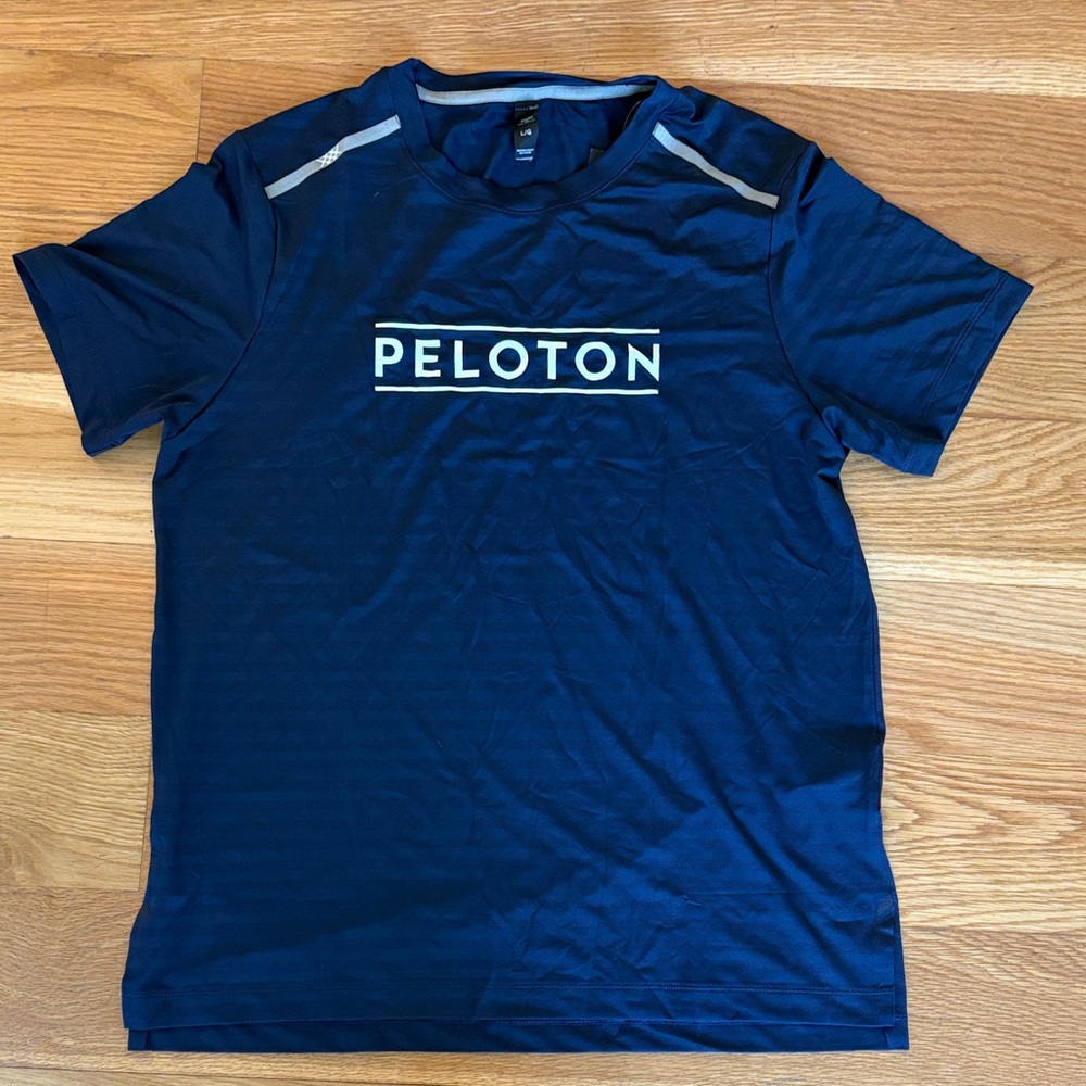 Peloton Men’s Rhome Navy Blue Short Sleeve Performance Tee with White Logo